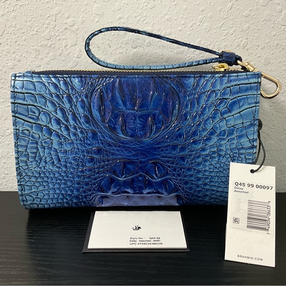 Brahmin Daisy ELECTRIC BLUE O BRE MELBOURNE Wristlet Cosmetic Clutch